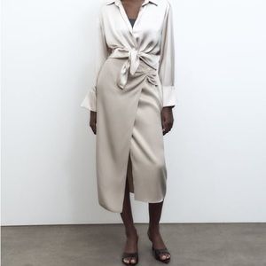 satin effect ruched skirt - zara NWT